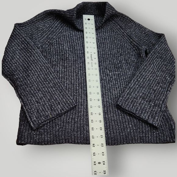 Ann Taylor Women's S Navy Blue White Marled Ribbed- Knit Mock Neck Sweater - Picture 6 of 9